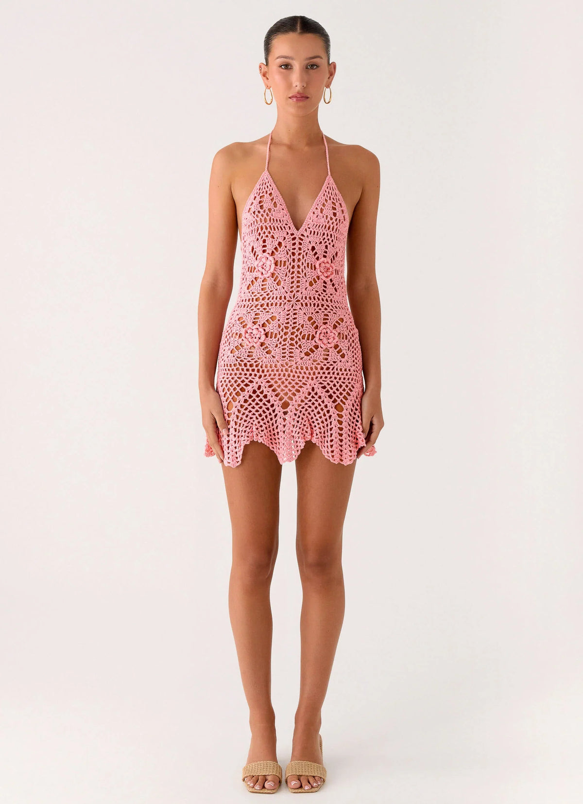 Beach Days Crochet Mini Dress Pink
