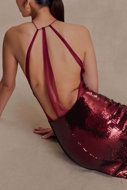 Baldwin Sequin Cut Out Maxi Dress Mahogany