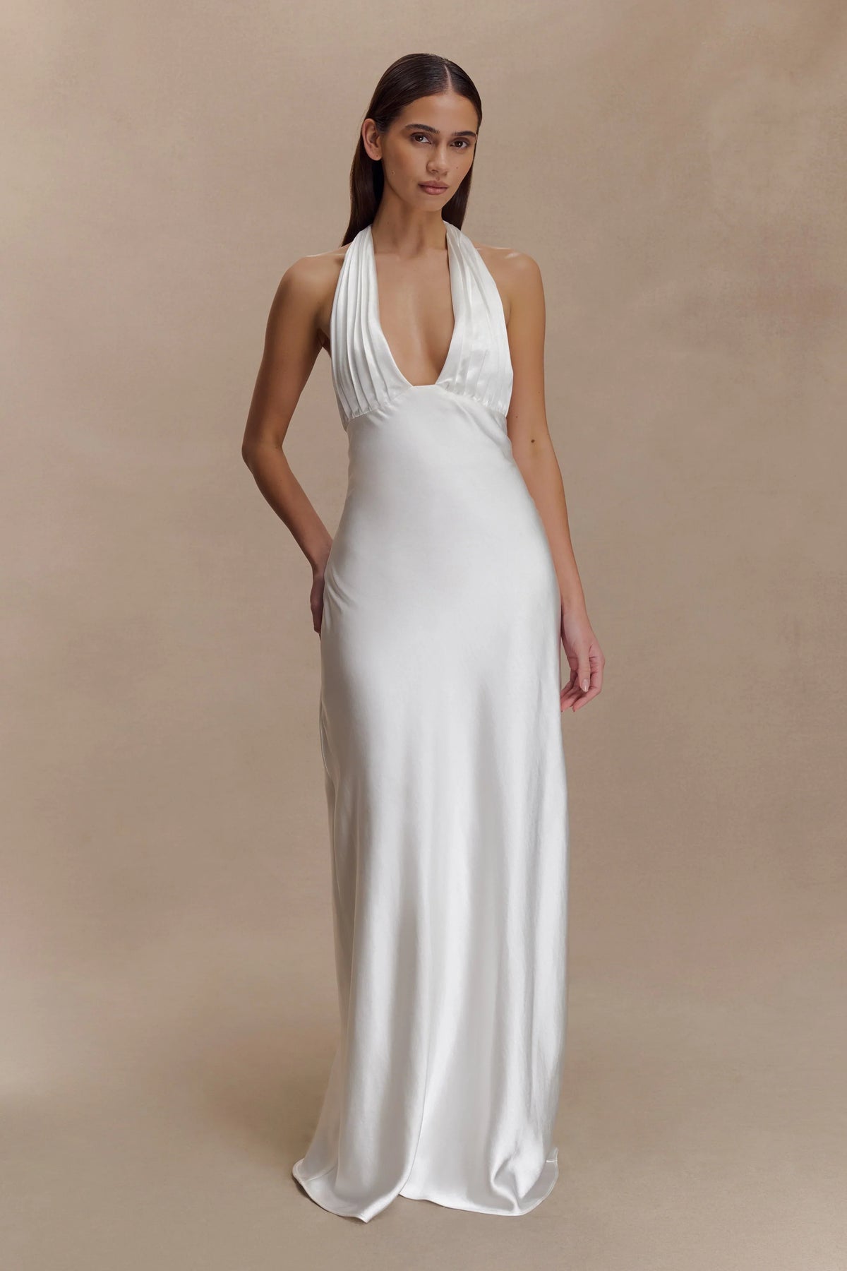 Alice Satin Halter Maxi Dress White