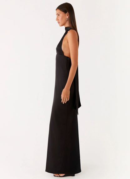 Alicia Satin Halter Maxi Dress Black