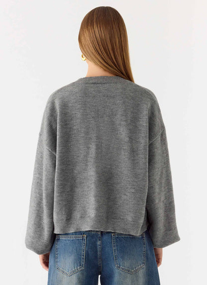 Annie One Button Cardigan Marle Grey