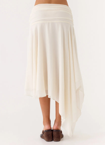 Abeda Asymmetrical Midi Skirt Ivory