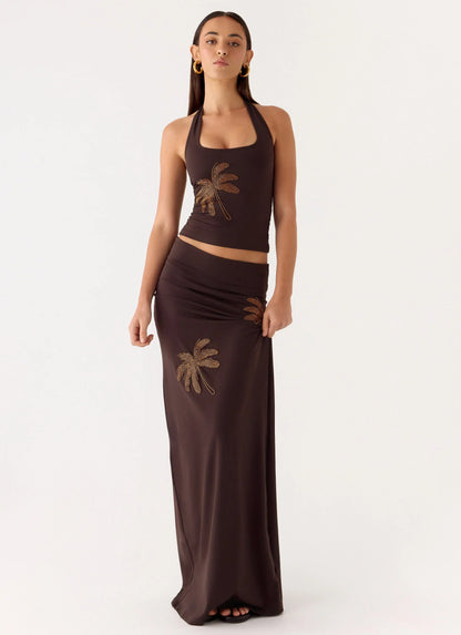 Brienne Beaded Maxi Skirt Chocolate