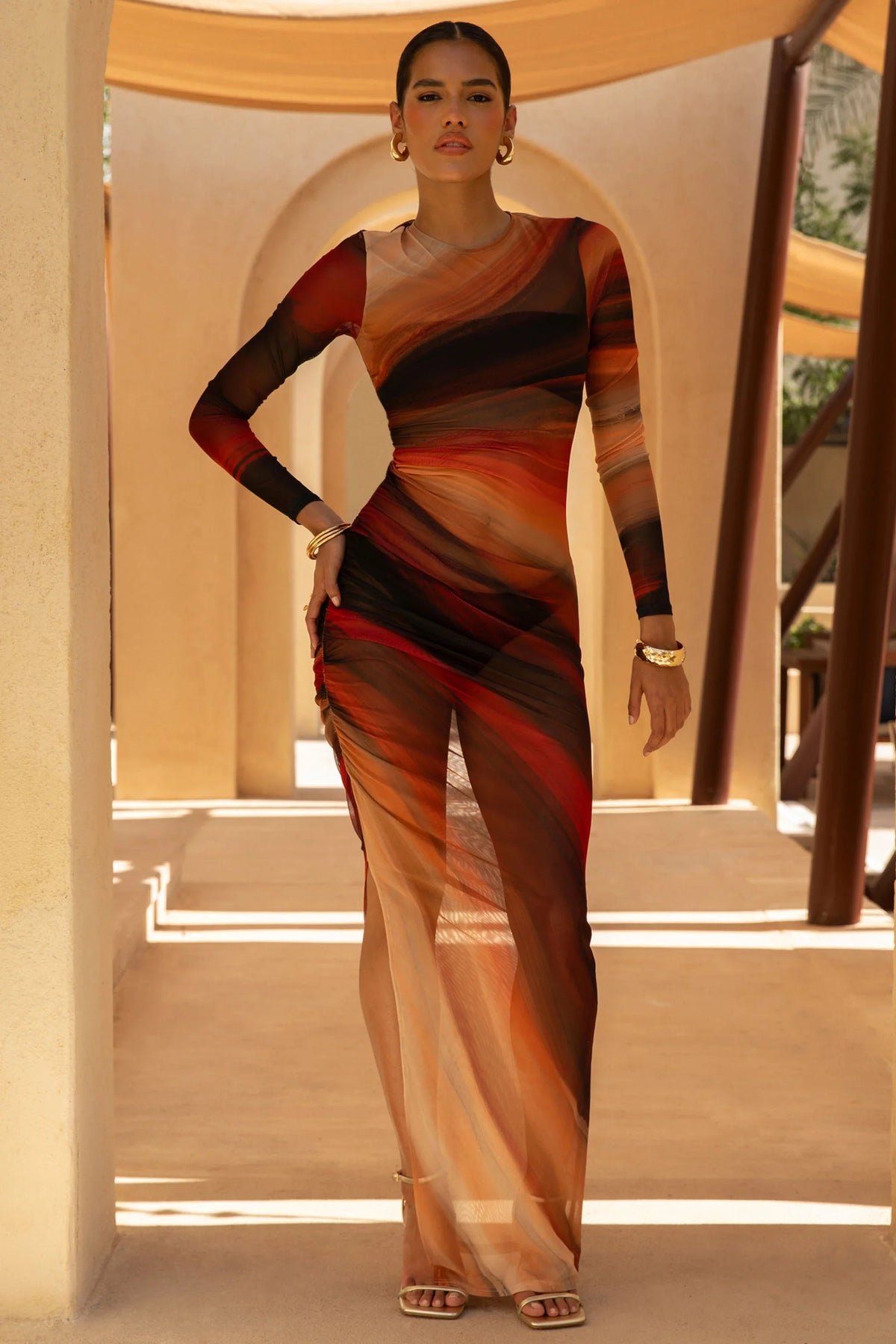 Barzilio Ombre Long Sleeve Bodycon Maxi Dress