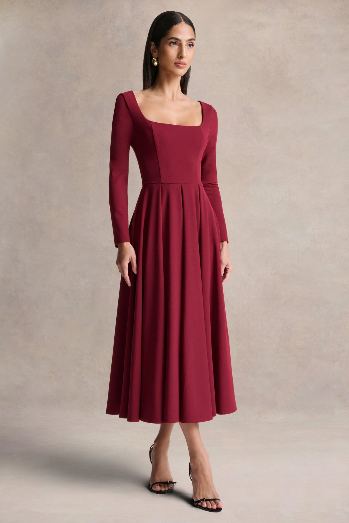 Alison Burgundy Square Neck A Line Midi Dress