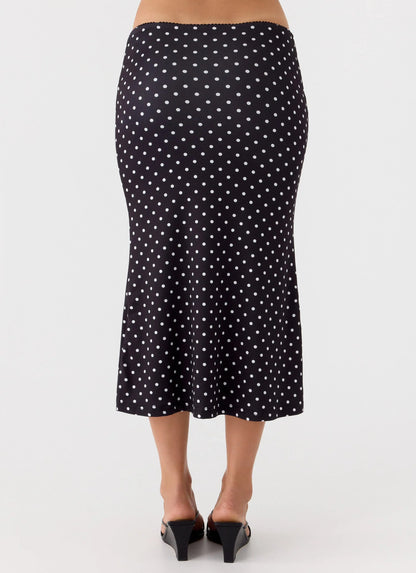 Bahama Low Rise Midi Skirt Black Polkadot