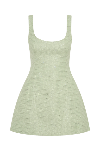 Beth Tweed Mini Dress Pastel Green