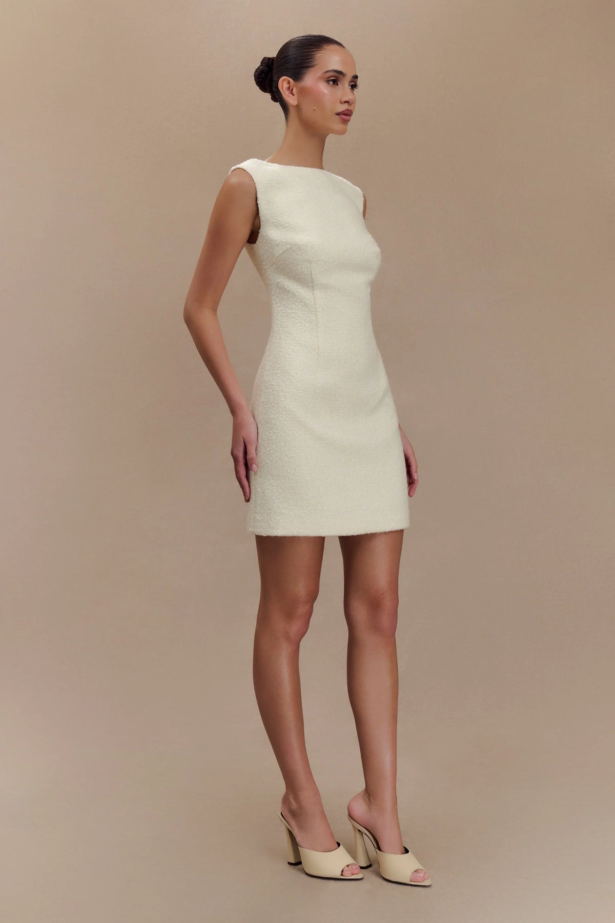 Angela Textured Boucle Mini Dress Ivory