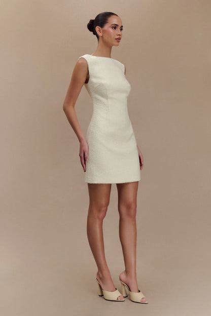 Angela Textured Boucle Mini Dress Ivory