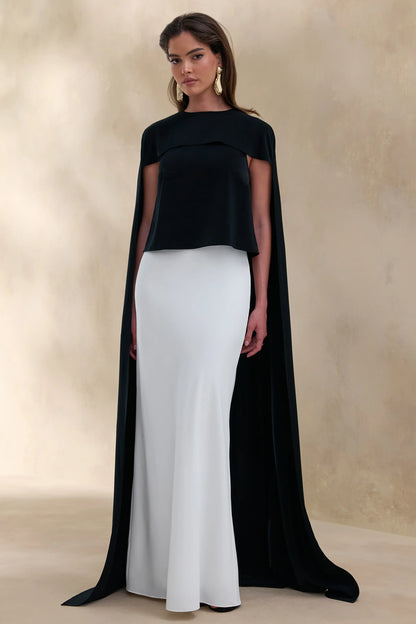 Aetheria Black Satin High Neck Top With Cape