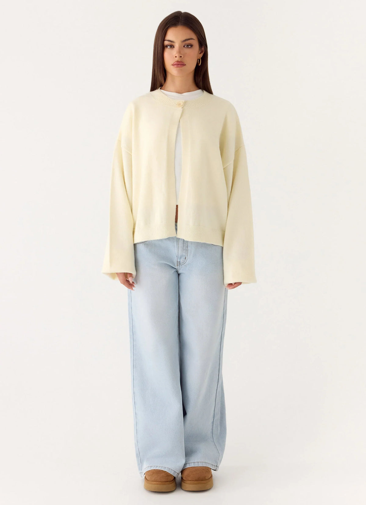 Annie One Button Cardigan Ivory Cream