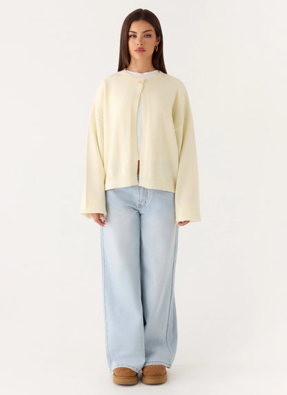 Annie One Button Cardigan Ivory Cream