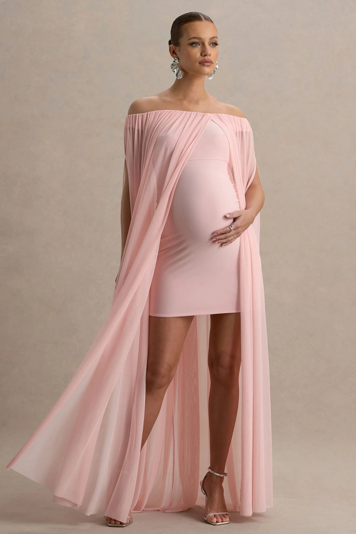 Atmosphere Pink Bandeau Maternity Mini Dress With Mesh Overlay