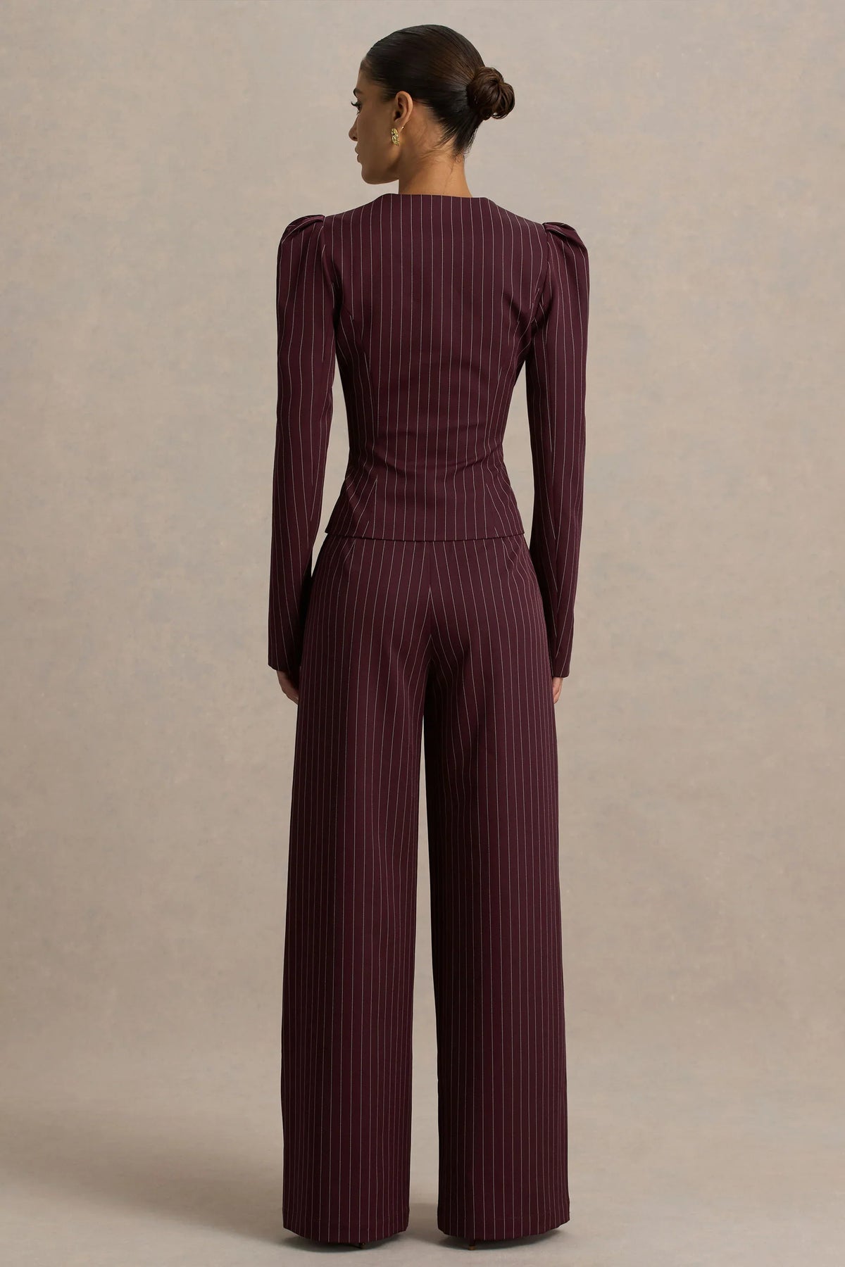 Asteria Burgundy Pinstripe Wide Leg Trousers
