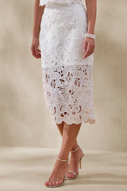 Aisling White Lace Midi Skirt