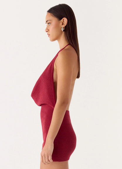Annalise Beaded Mini Dress Wine
