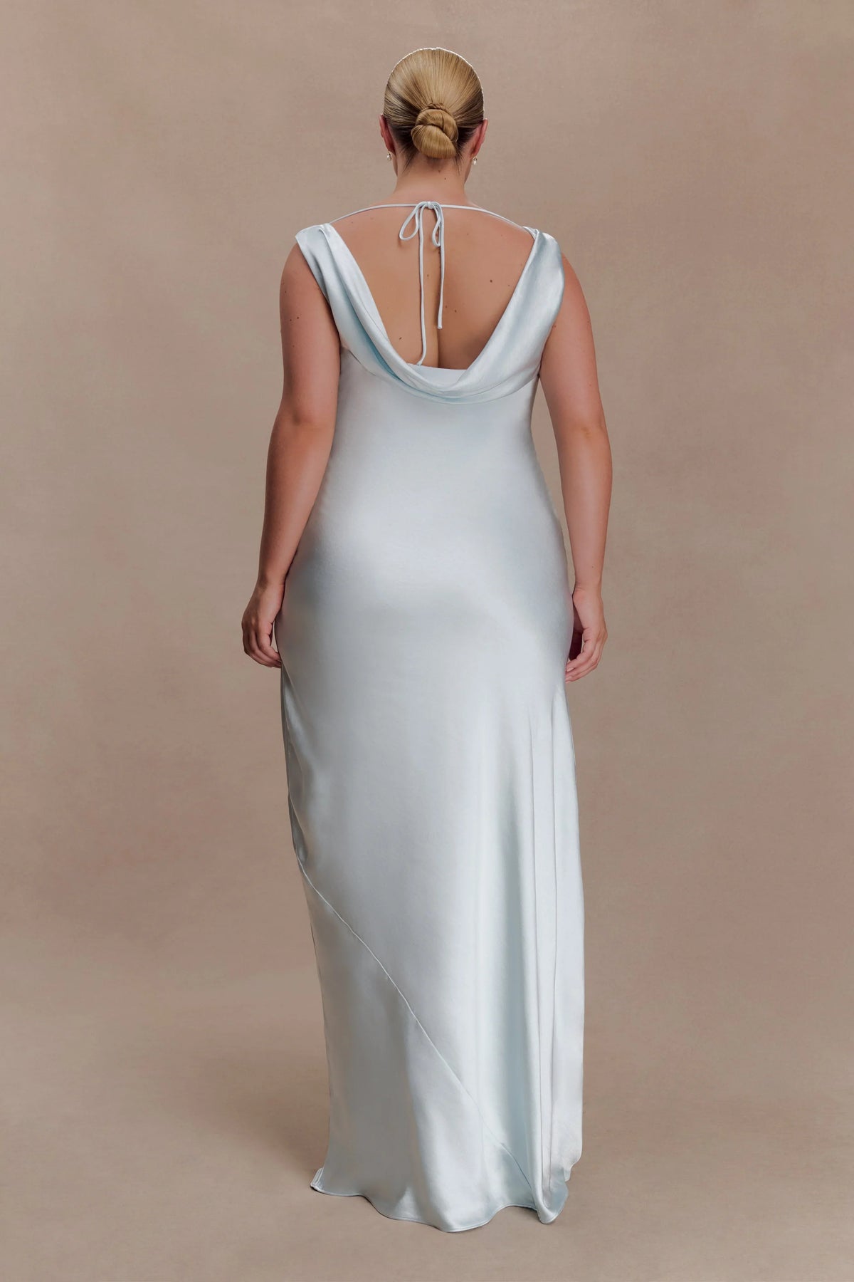 Ashley Cowl Neck Lace And Satin Maxi Dress Ice Blue