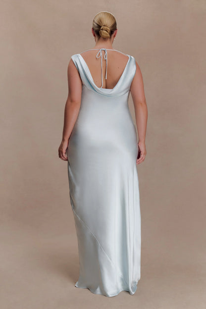 Ashley Cowl Neck Lace And Satin Maxi Dress Ice Blue