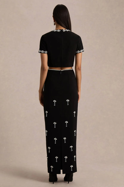 Aven Black Hand Embellished Maxi Skirt