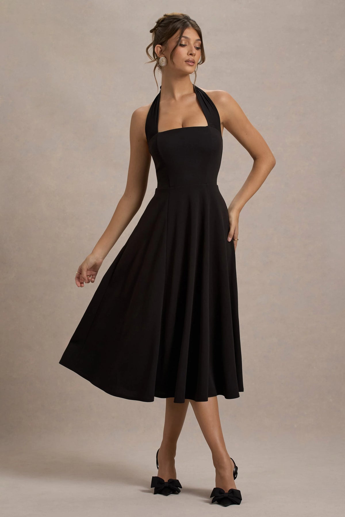 Auburn Black Halter Skater Midi Dress