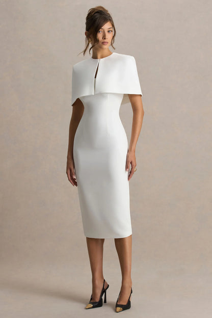 Baylor White Midi Dress With Removable Cape