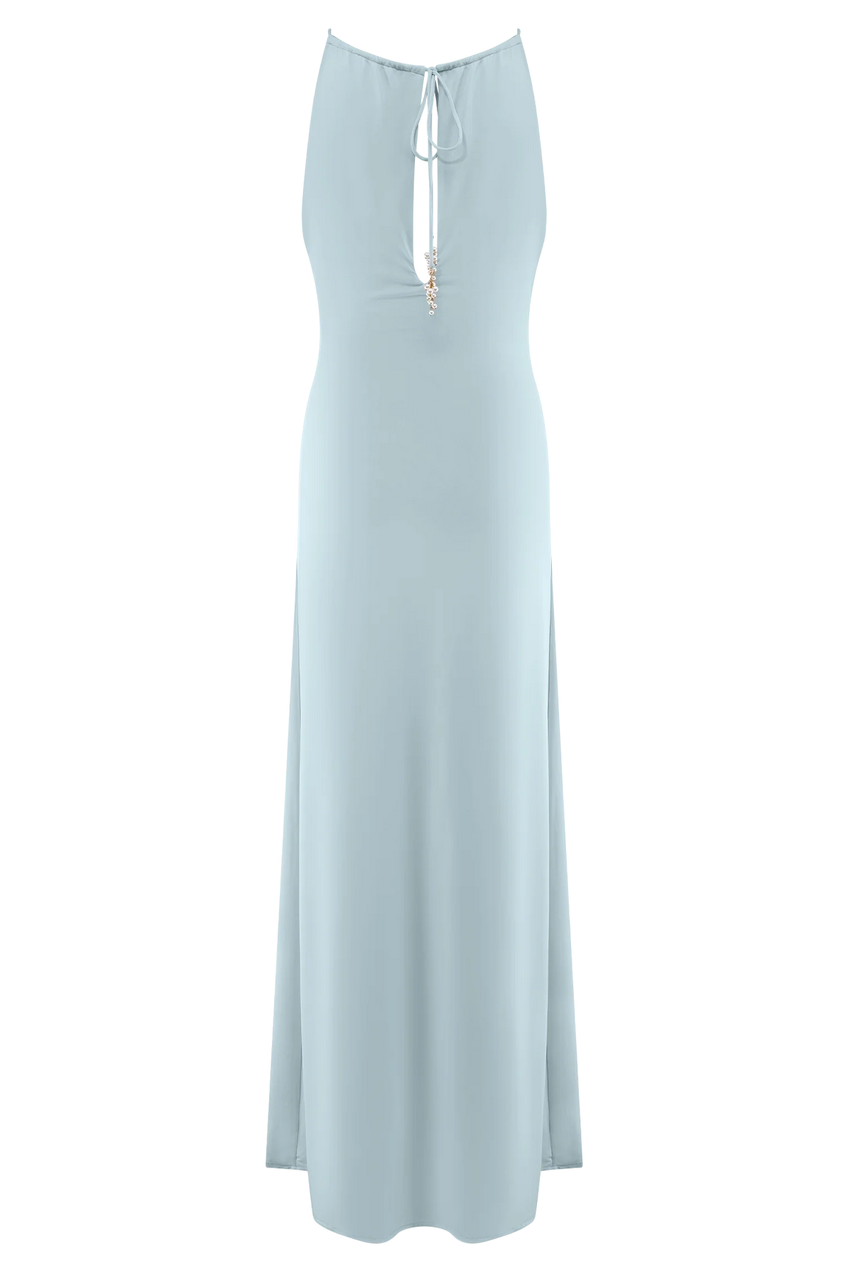 Beryl Slinky Maxi Dress With Pearls Pale Blue
