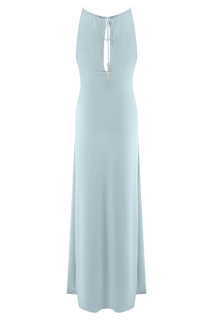 Beryl Slinky Maxi Dress With Pearls Pale Blue