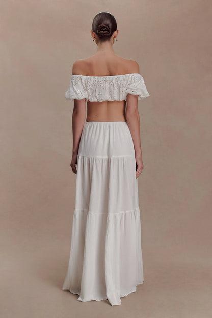 Autumn Off Shoulder Broderie Top White