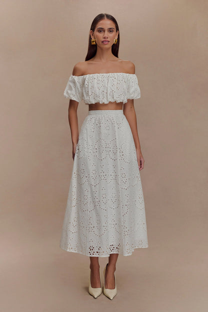 Autumn Off Shoulder Broderie Top White
