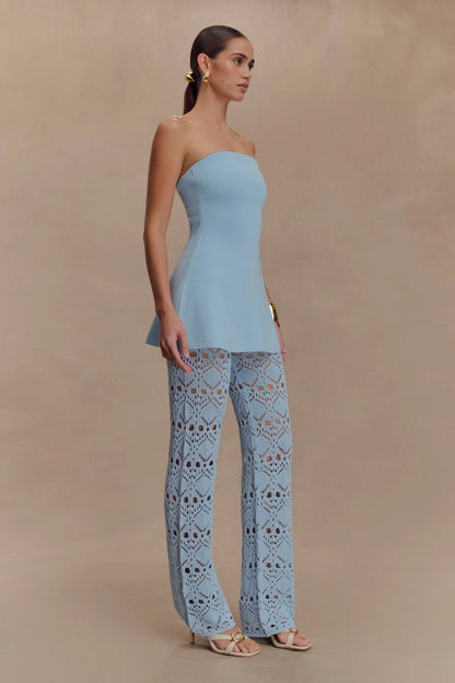 Anette Bandage Knit Strapless Top Sky Blue