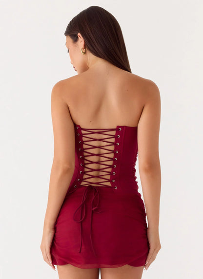 Atenea Organza Mini Skirt Deep Red