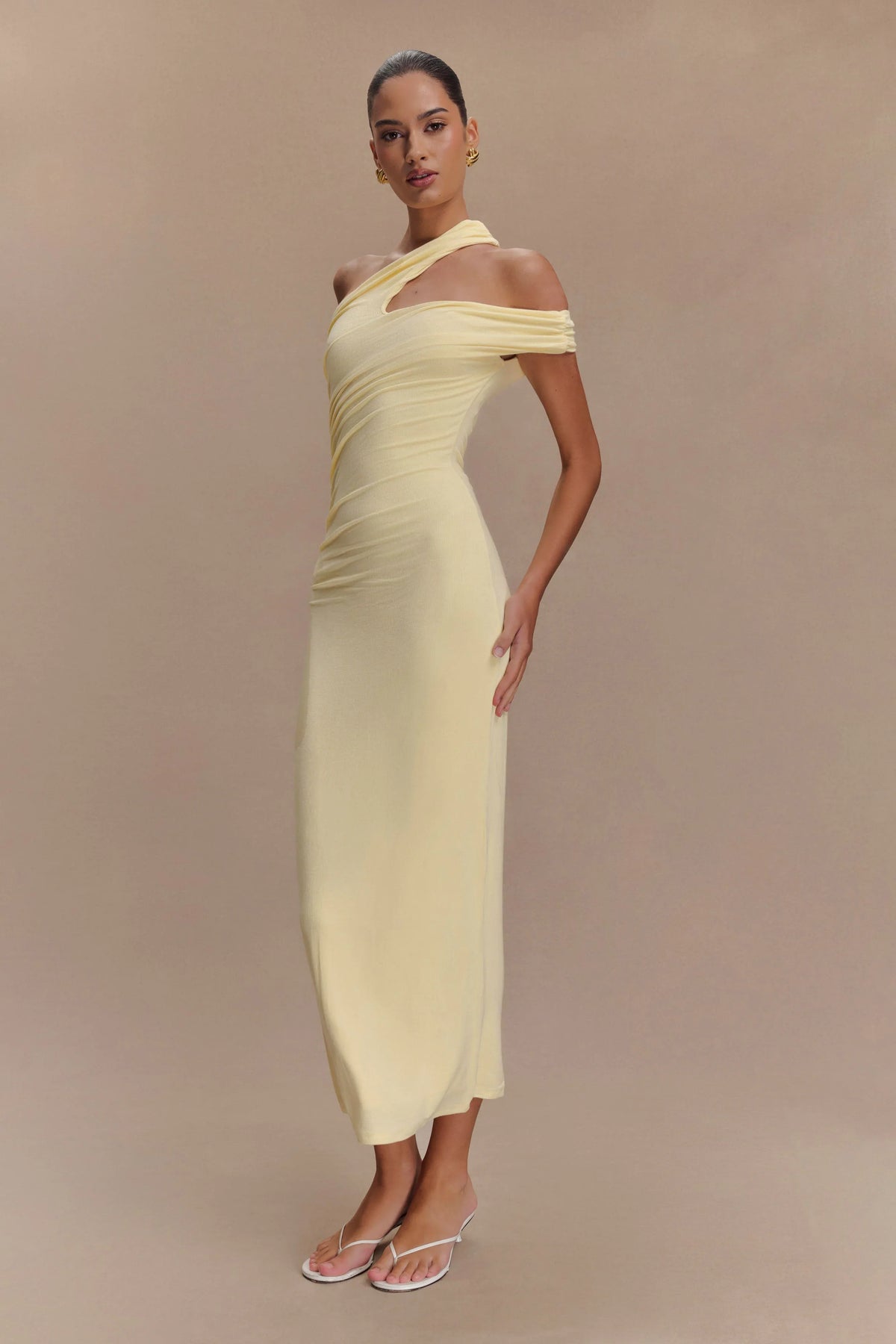 Anastasia One Shoulder Modal Midi Dress Pale Lemon