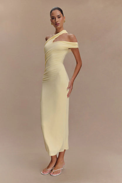 Anastasia One Shoulder Modal Midi Dress Pale Lemon