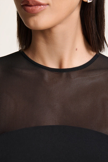 Aviana Black Mesh Crew Neck Mini Dress