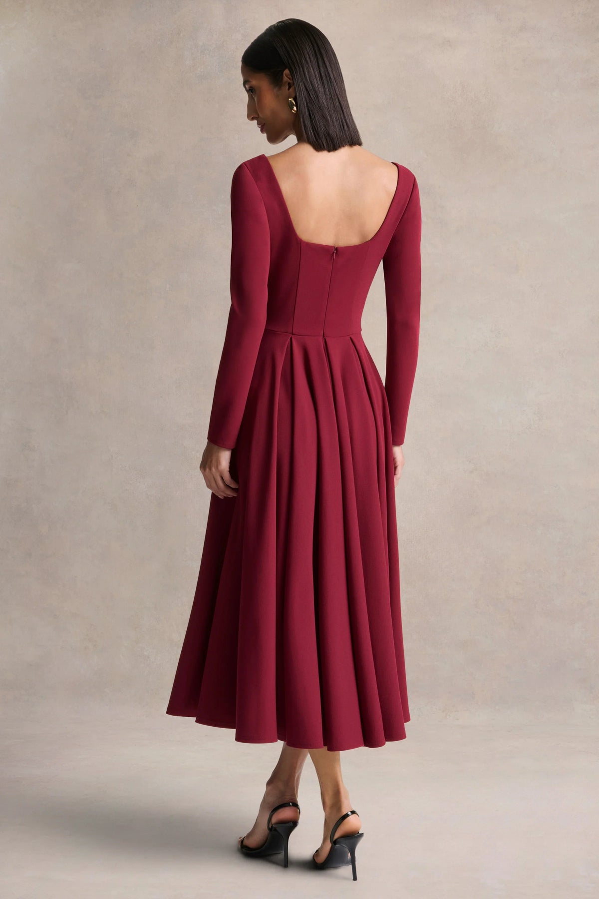 Alison Burgundy Square Neck A Line Midi Dress