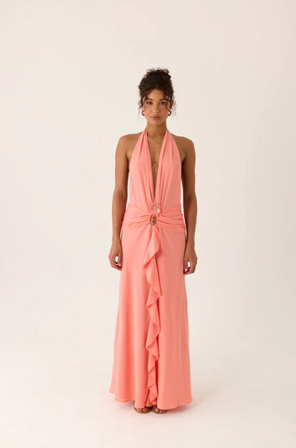 Attina Halter Maxi Dress Coral