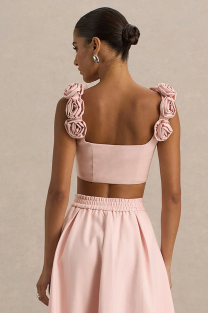 Blade Baby Pink Scoop Neck Crop Top With Corsage Details
