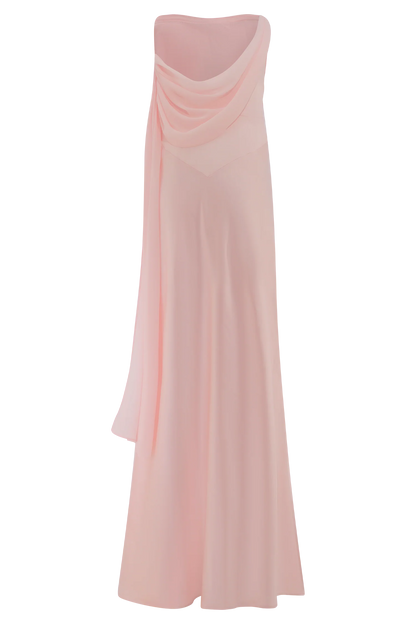 Carah Satin And Chiffon Maxi Dress Pale Pink