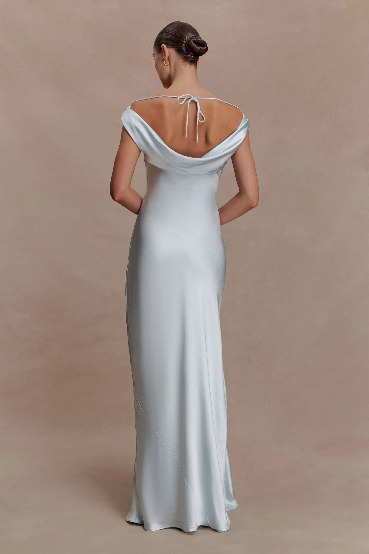 Ashley Cowl Neck Lace And Satin Maxi Dress Ice Blue