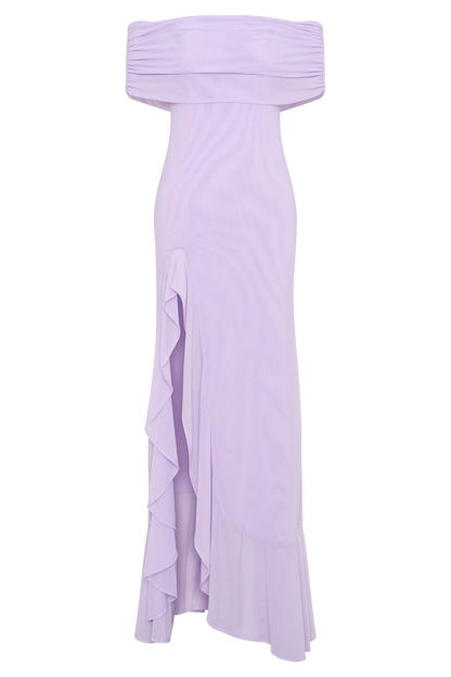 Audrey Off Shoulder Mesh Maxi Dress Lilac