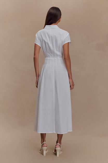 Aysha Buttoned Linen Midi Dress White