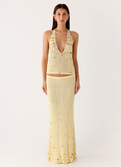 Adelaida Beaded Crochet Maxi Skirt Yellow
