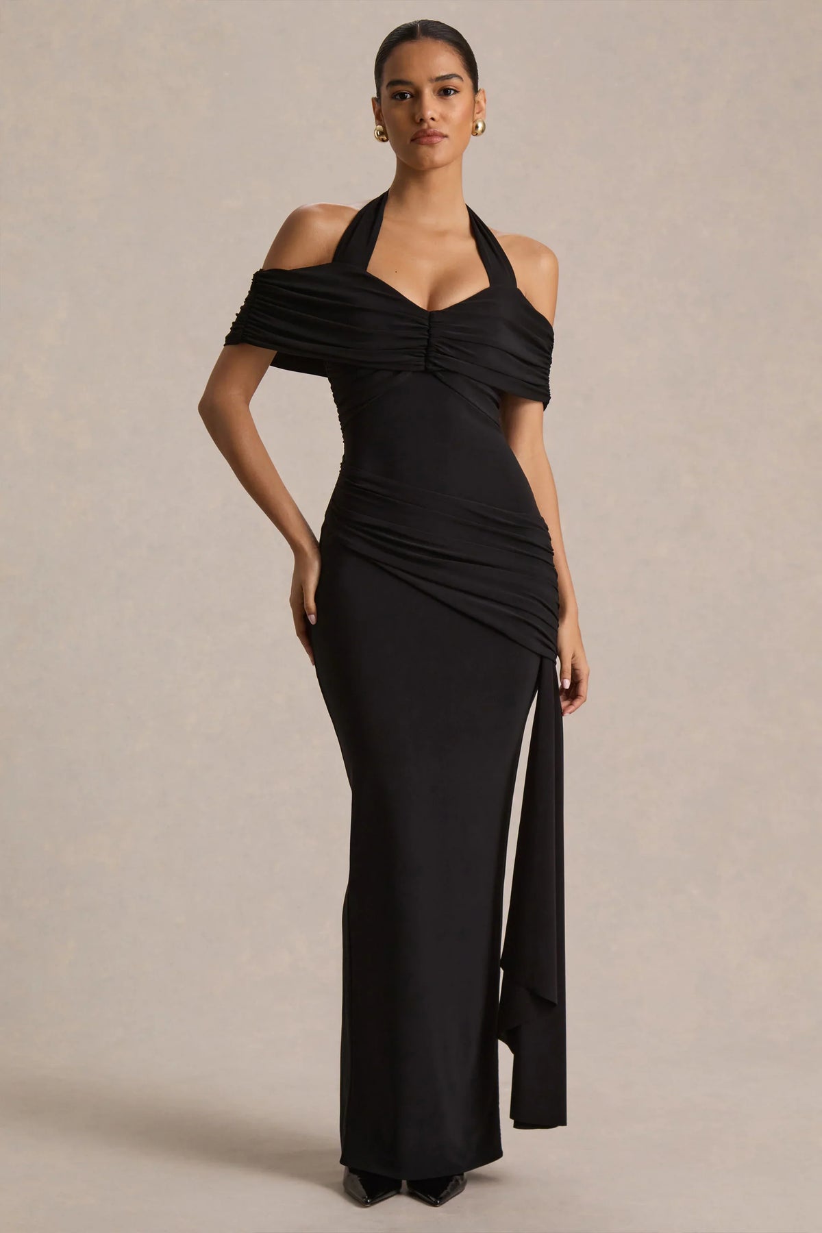 Camille Black Bardot Neck Maxi Dress