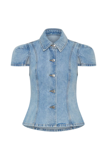 Bently Short Sleeve Denim Top Washed Light Blue