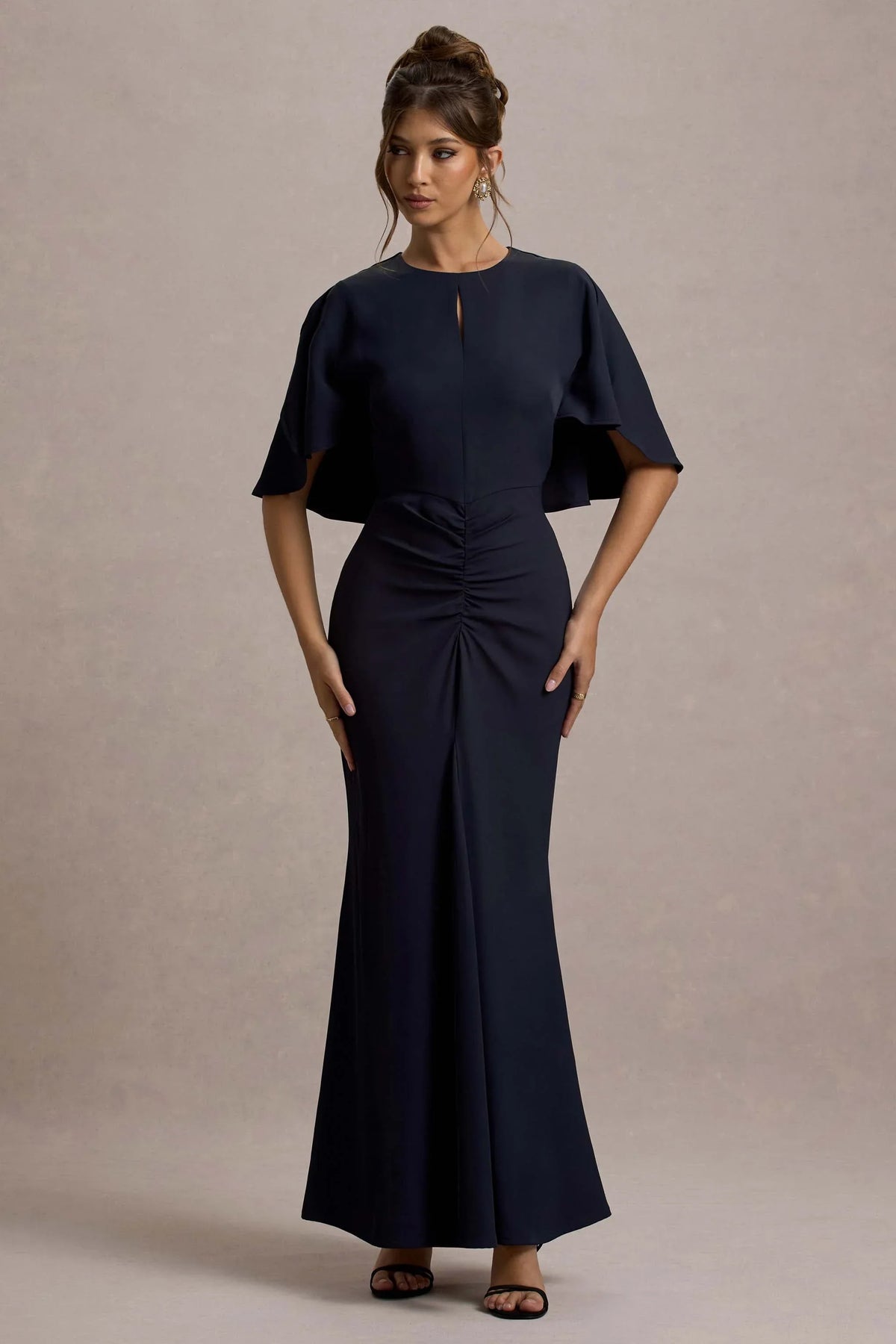 Allison Navy High Neck Maxi Dress With Cape