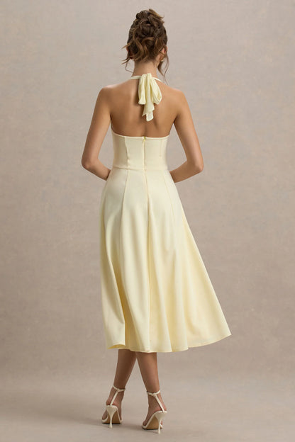Auburn Pale Lemon Halter Neck Midi Dress