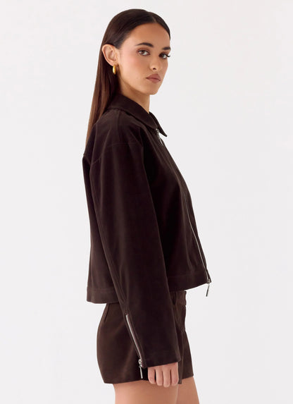 Austina Faux Suede Boxy Jacket Chocolate