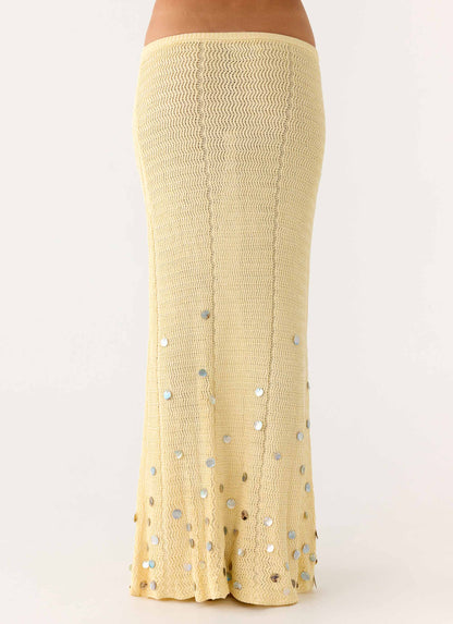 Adelaida Beaded Crochet Maxi Skirt Yellow