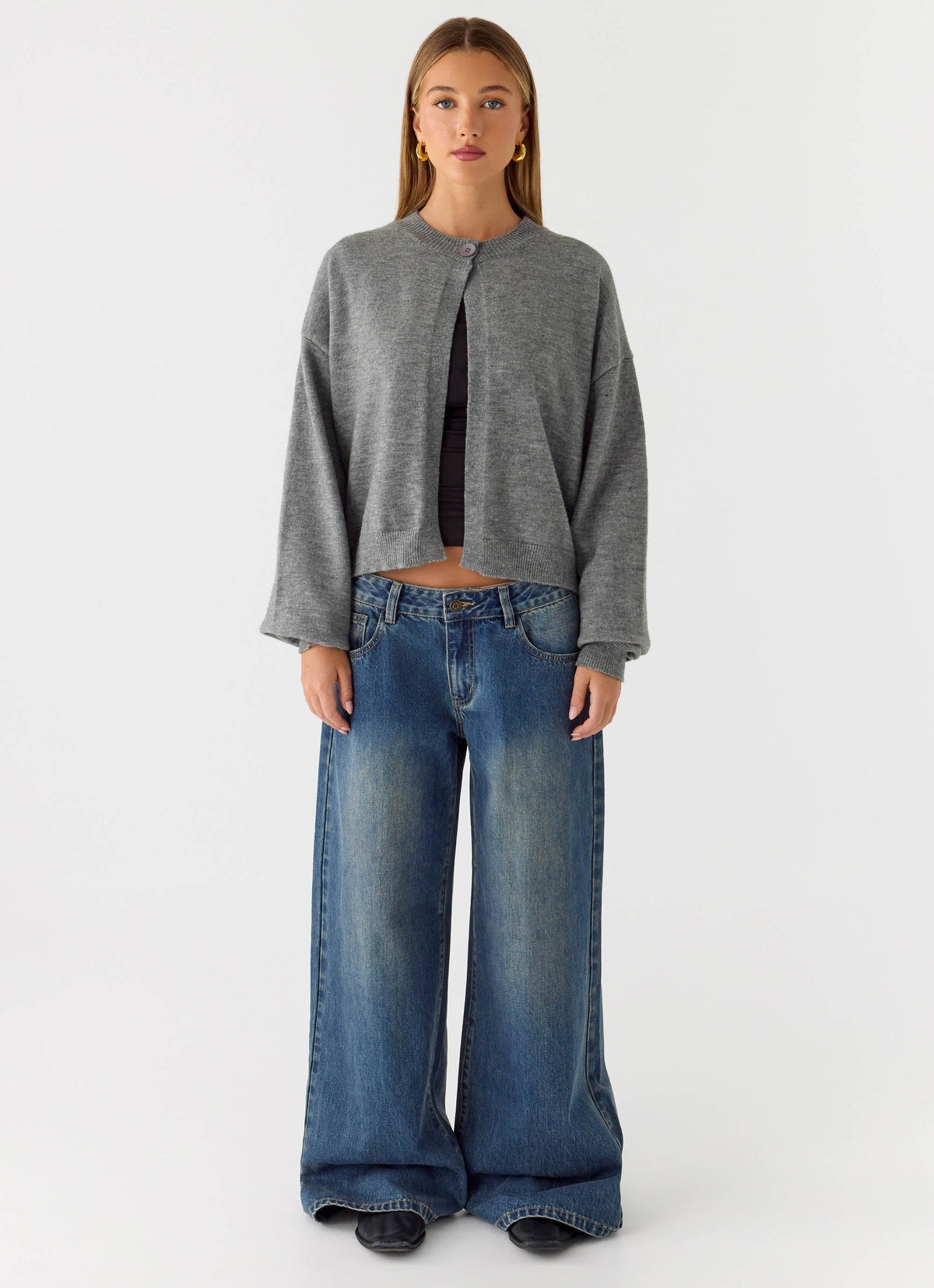 Annie One Button Cardigan Marle Grey