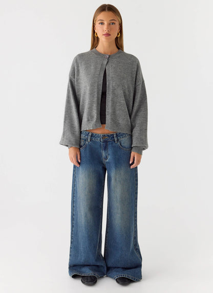Annie One Button Cardigan Marle Grey